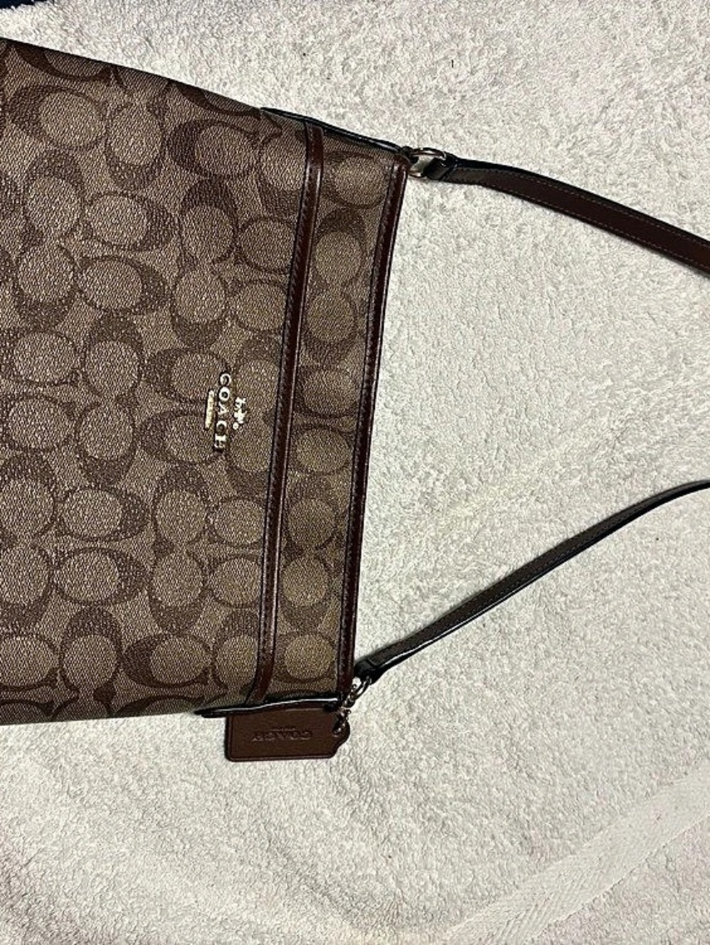 COACH Signature North South Crossbody Bag Brown